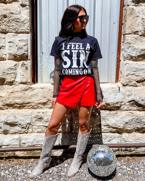 “I Feel a Sin Coming On" Black Graphic Tee - The Lace Cactus