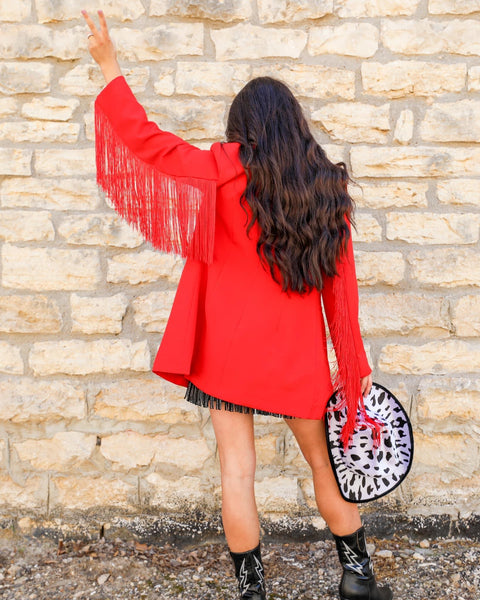 Jemima Red Fringe Blazer - The Lace Cactus