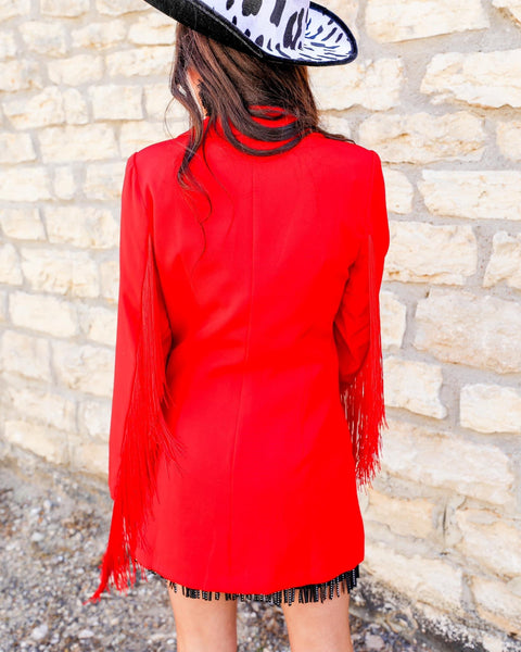 Jemima Red Fringe Blazer - The Lace Cactus