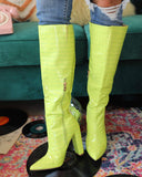 Neon Yellow Alligator Skin Inspired Booties - The Lace Cactus