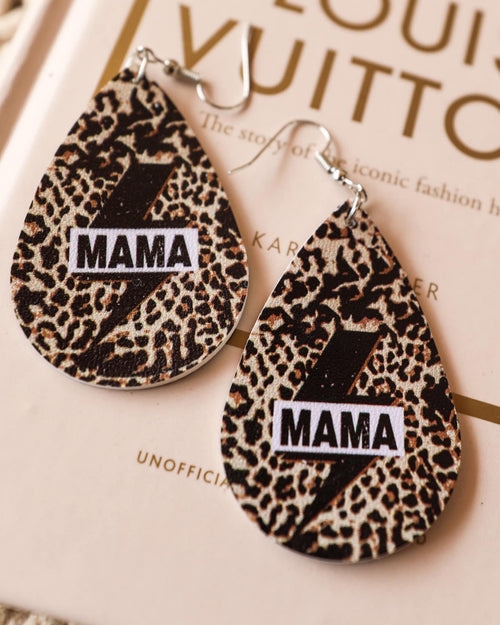 Leopard "Mama"  Lightning Bolt Earrings - The Lace Cactus