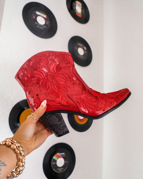 Rangler Red Sequin Booties - The Lace Cactus