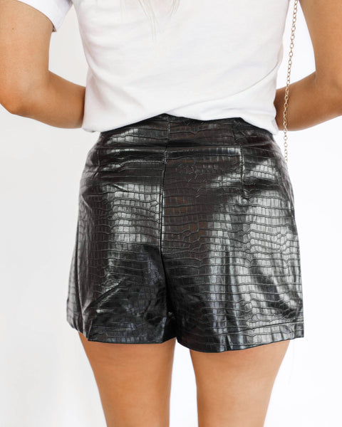 Bessy Black Snakeskin Faux Leather Skort - The Lace Cactus