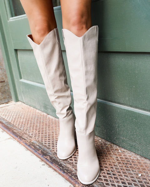 Outfits with taupe knee high boots shop