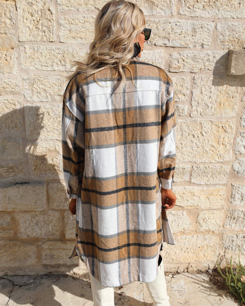 Meadow Mustard Flannel Plaid Long Shacket - The Lace Cactus