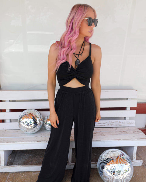 Brielle Black Slinky Pant Set - The Lace Cactus
