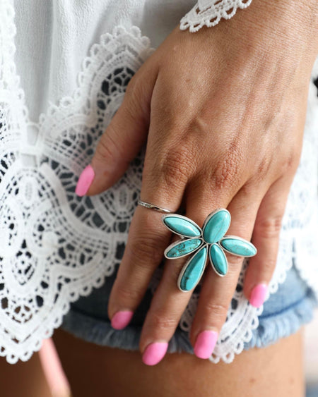 Turquoise Flower Cluster Ring