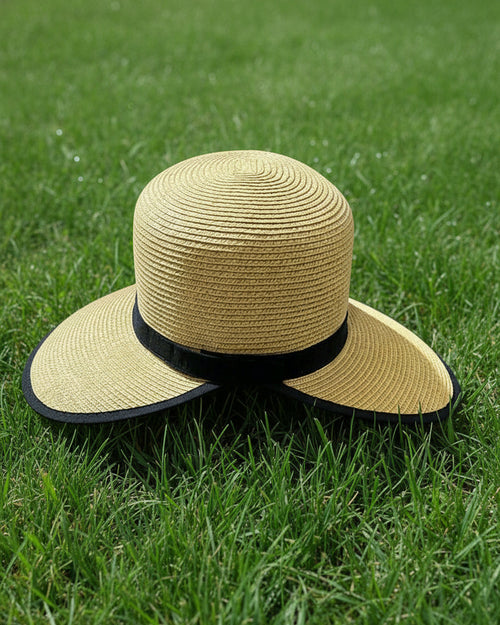 "KC" Black Trim Straw Backless Hat: O/S