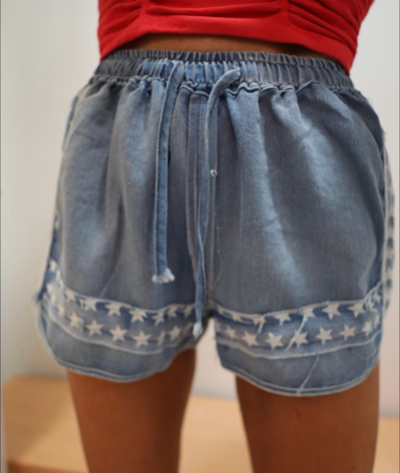 Washed Denim Star Short w/ Draw String