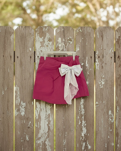 White Bow Esmeralda Pink Wrap Shorts