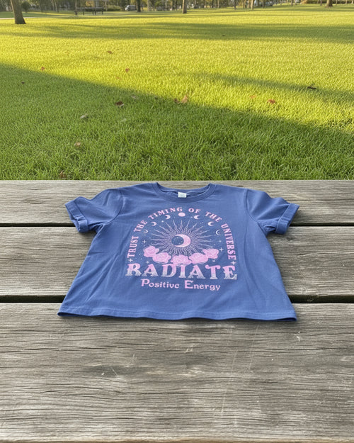 "KC" Gray 'Positive Energy' Graphic Crop Tee: Xsmall