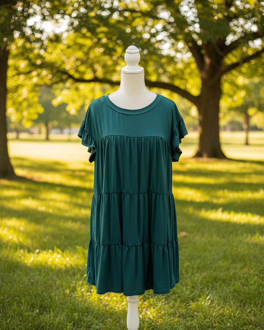 "KC" Hunter Green Tiered BabyDoll Dress: Medium