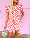 Coral Checkered & Heart Romper - The Lace Cactus