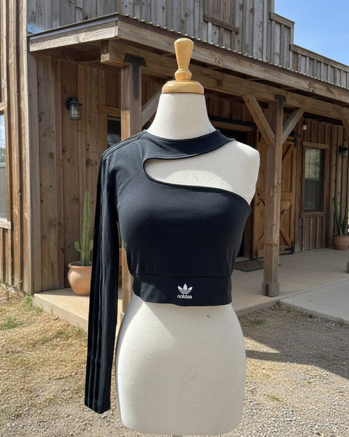 "KC" 'Adidas' One Sleeve Crop Top: Small