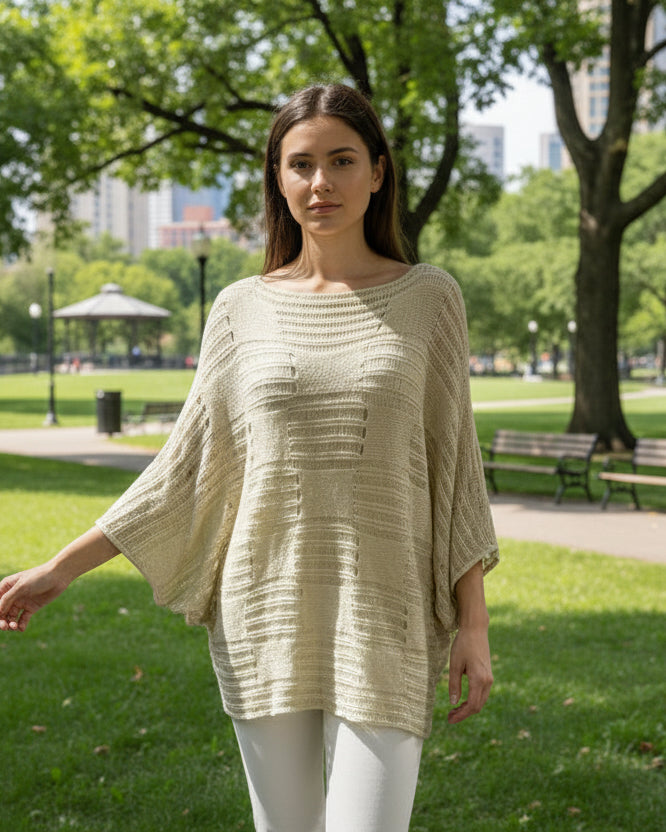 "KC" Ecru Check Knit Top: S/M