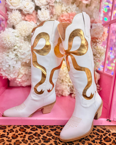 Glenda Bow Boots In Gold