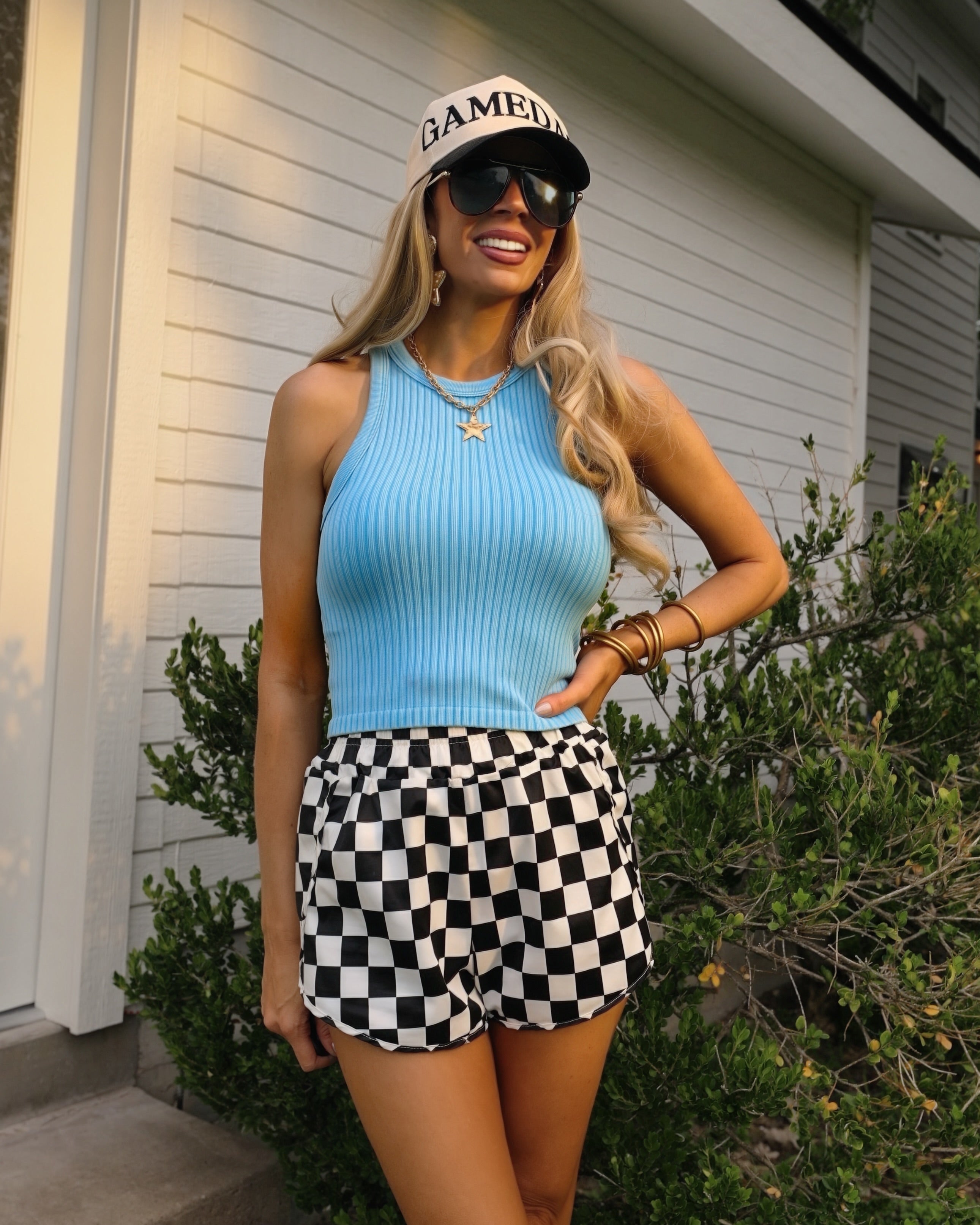 Sky Blue Ribbed Stretch Tank