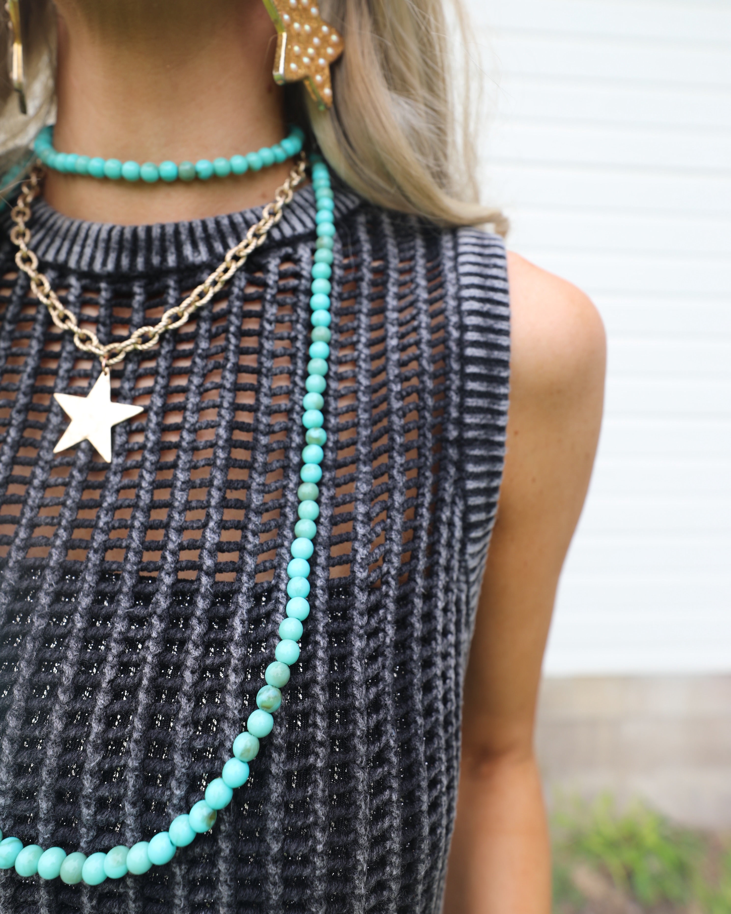 Crochet Acid Wash Black Tank