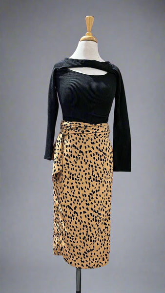 "KC" Tan Leopard Wrap Skirt: Small