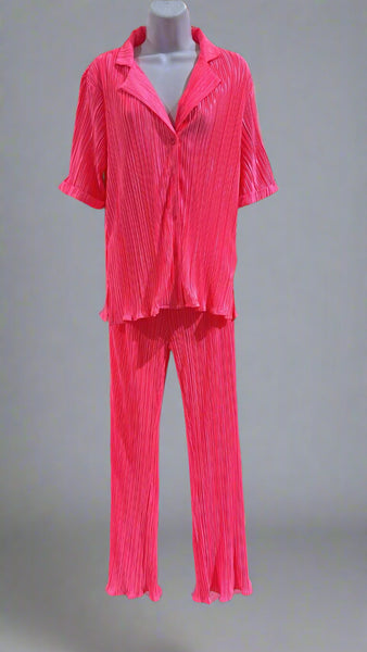 "KC" Hot Pink Pleated Pants & Top Lala Set: XSmall