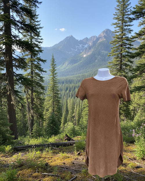 "KC" Brown Faux Suede T-Shirt Dress: Small