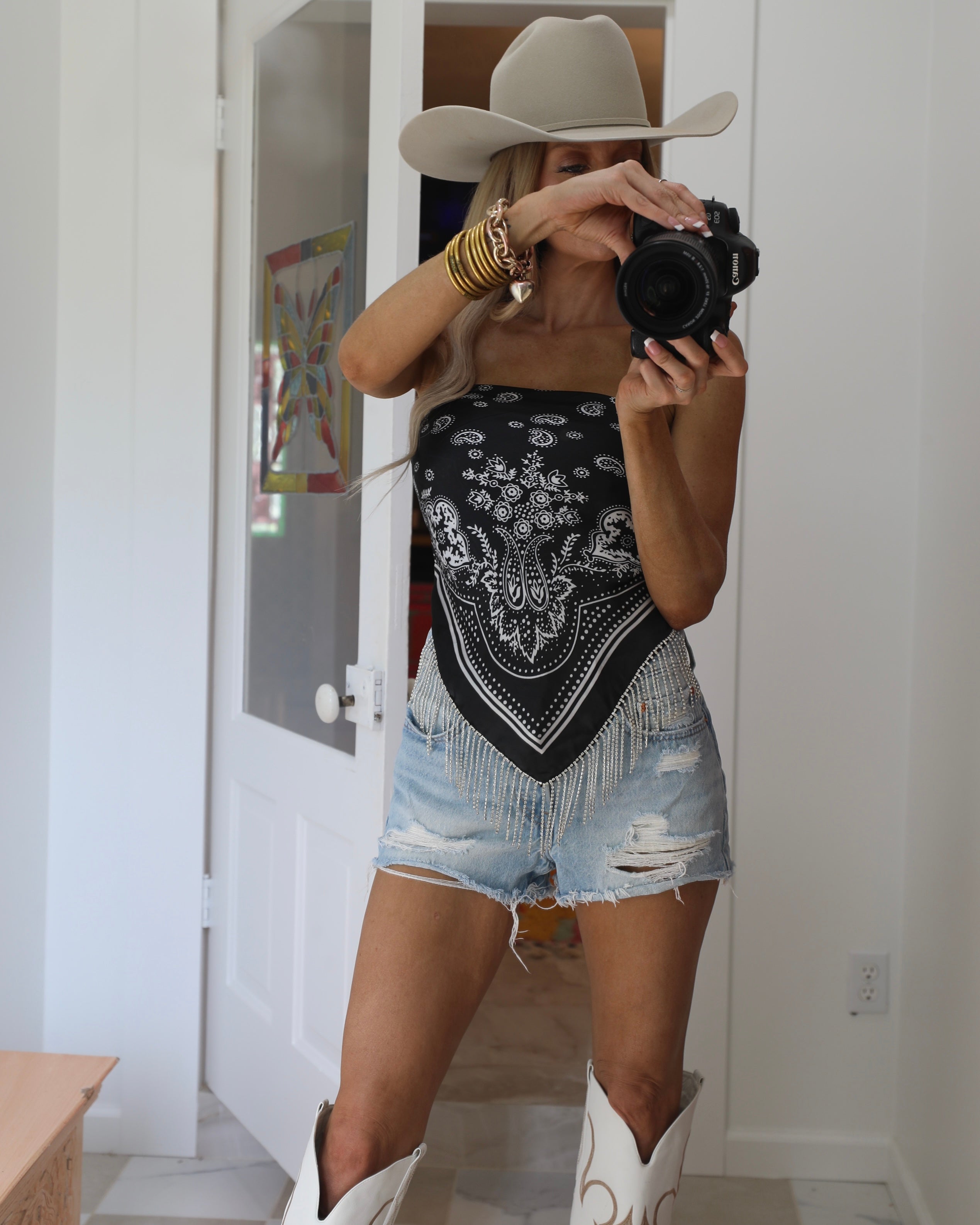 Paisley Black Fringe Bandana Top