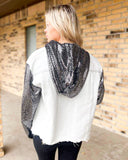 Light Denim Sequin Hooded Jacket - The Lace Cactus
