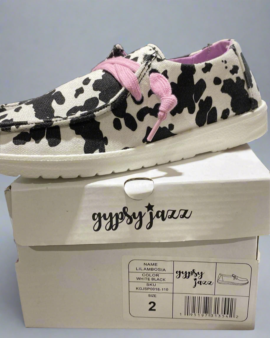 Gypsy Jazz Kid's "Lil Ambrosia" White & Black Slip On Shoes