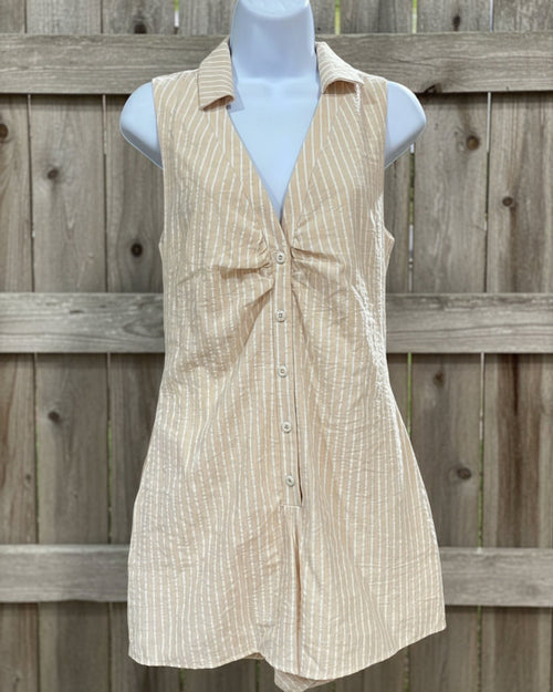 "KC" Peach Striped Button Romper: Small
