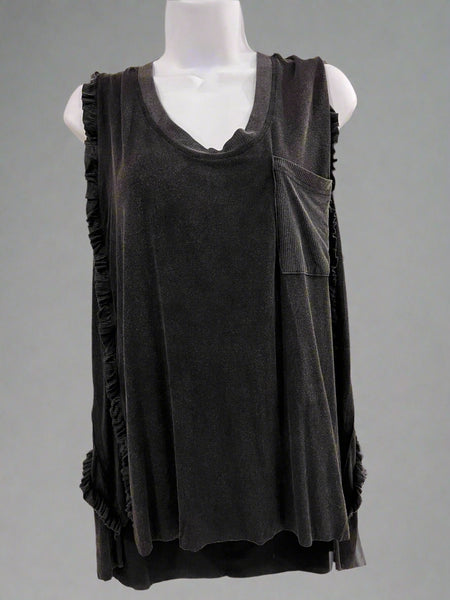 "KC" Plus Black Lace-Up Back Ruffle Tank Top: 3XL