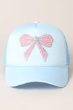 Blue & Pearls Rhinestone Bow Patch  Trucker Hat