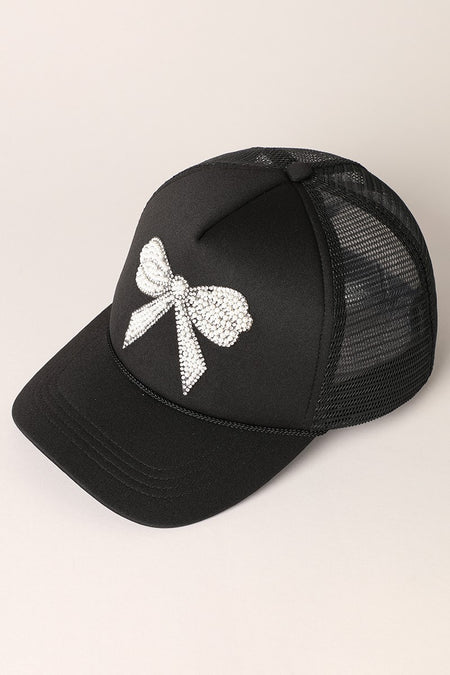 Blue & Pearls Rhinestone Bow Patch  Trucker Hat