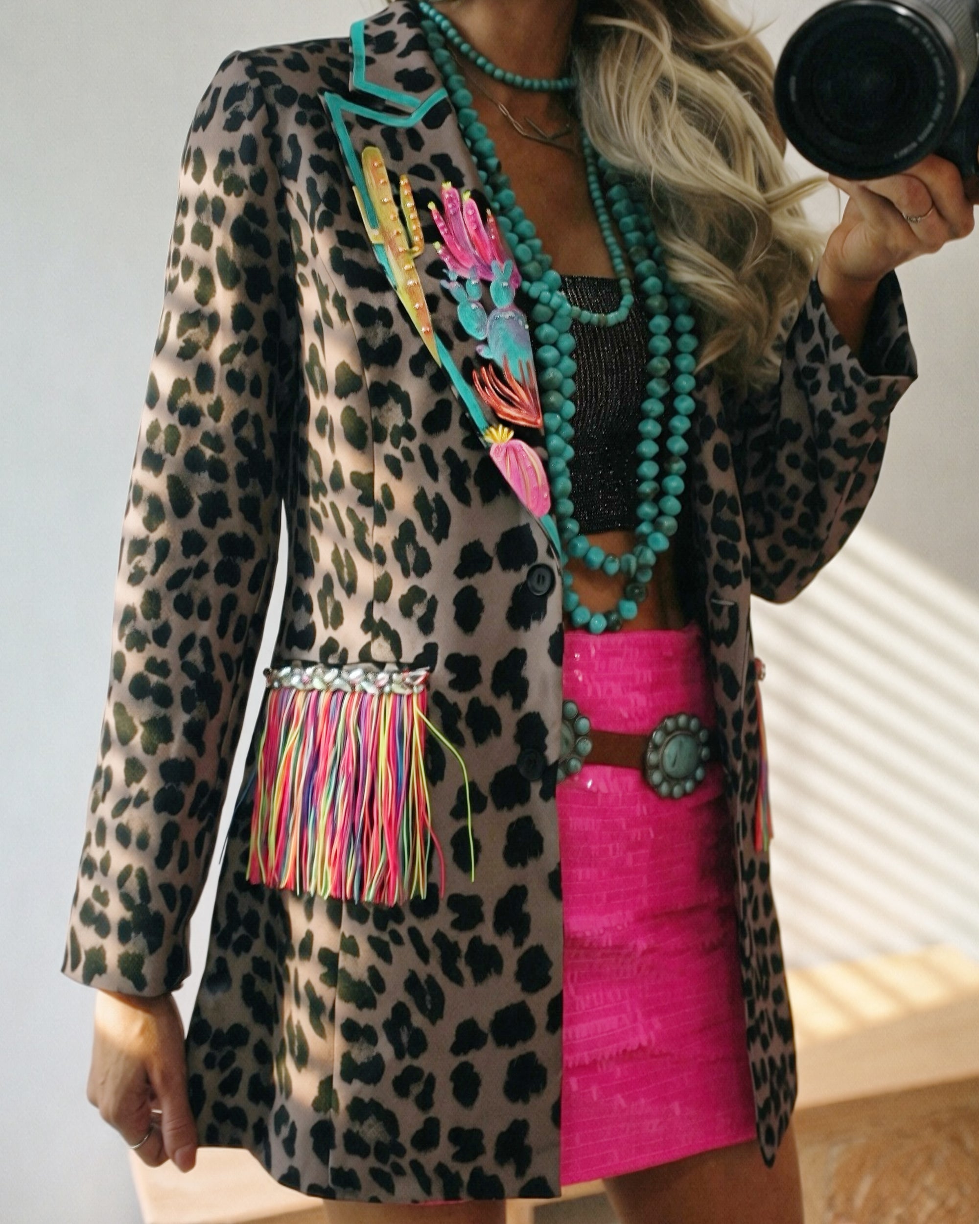 HANDPAINTED LEOPARD NEON CACTUS BLAZER