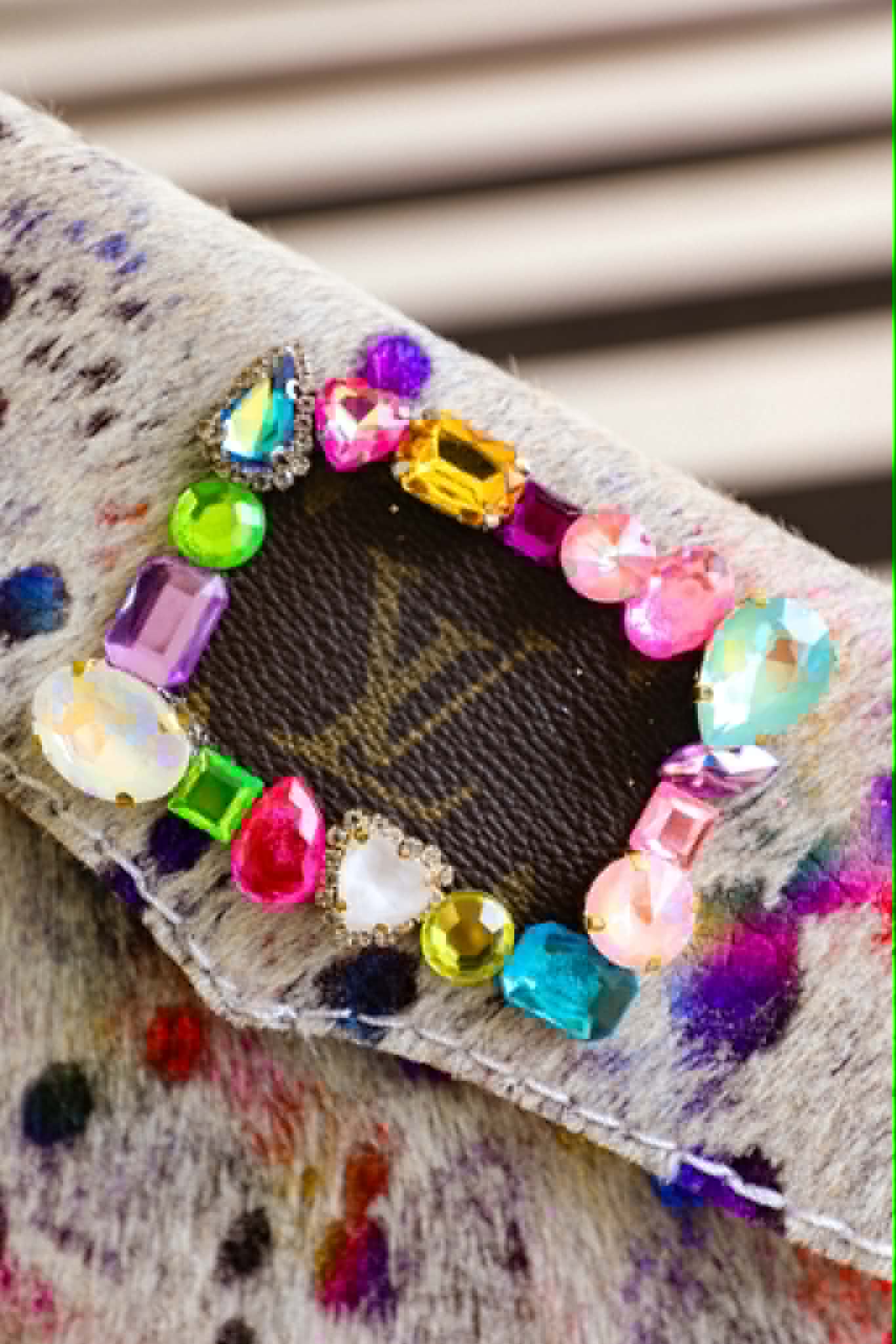 Rainbow + Cowhide Custom "LV" Clutch