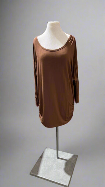 "KC" Brown Ruched 3/4 Sleeve Top: 1X