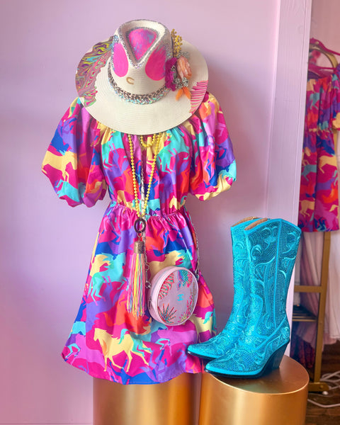 Fuchsia Horse Printed Poplin Dress