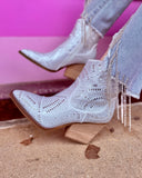 Maze White & Silver Mosaic Glass Booties