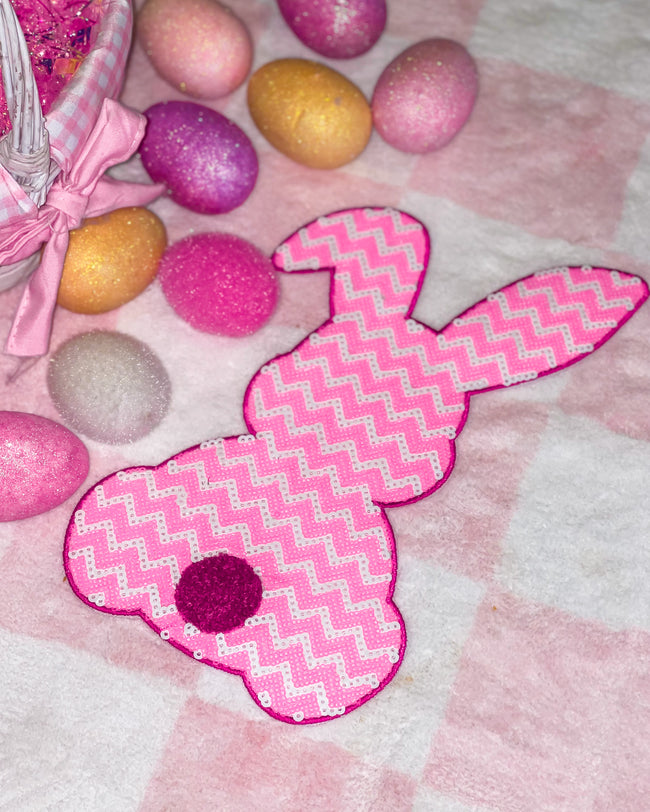 Neon Pink Chevron Sequin Bunny Patch 11” - The Lace Cactus