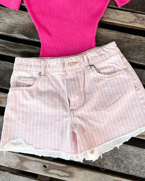 “KC” Teens Pastel Pink Strip Shorts Size: 13/14 - The Lace Cactus
