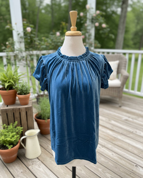 Hazel Turquoise Velvet Top