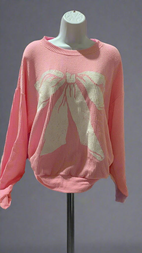 PRE-ORDER Pink Big BOW Ribbed Oversized Sweatshirt