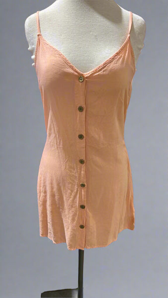 "KC" Peach Button Up Tank Mini Dress: XSmall