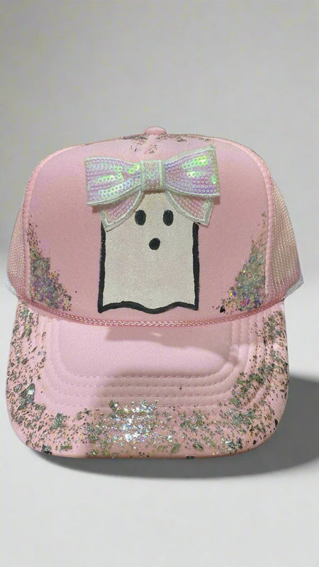 Custom Hot Pink Cowboy Ghost Trucker Hat