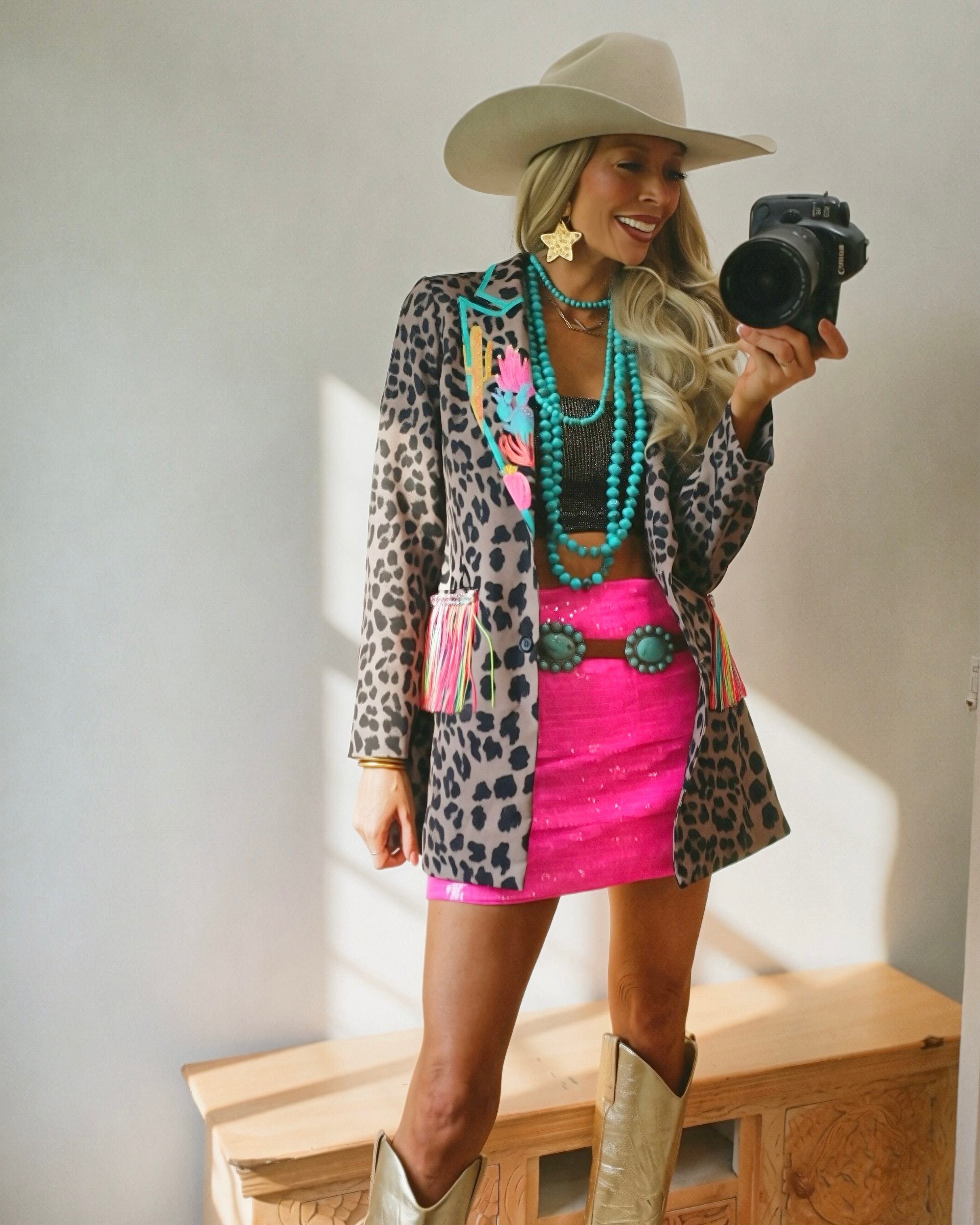 HANDPAINTED LEOPARD NEON CACTUS BLAZER