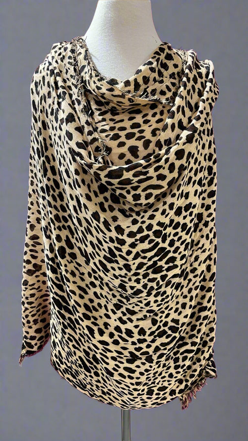 "KC" Tan Cheetah Print Scarf: O/S