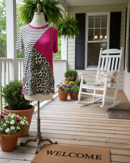 "KC" Olive Leopard Button Front Top: Large