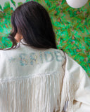 Ivory “Bride” Sequin Fringe Denim Jacket - The Lace Cactus