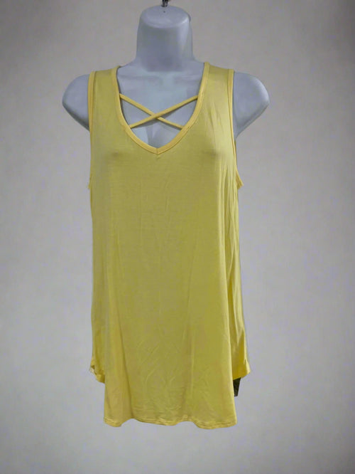 "KC" Butter Yellow Criss Cross Tank Top: Small