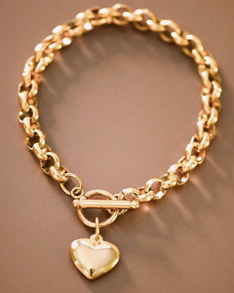 Gold Plated Link Heart Charm Bracelet