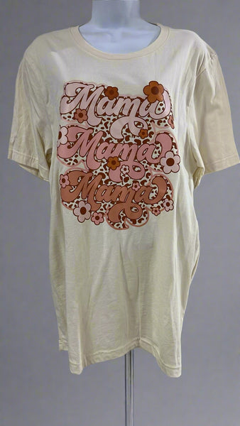 "KC" Cream Flower Leopard “MAMA” Graphic Tee: Large